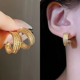 Stud Gold Color Classic Copper Alloy Metal Hoop Earrings For Woman Fashion Korean Jewelry Drop Temperament Girl's Silvery Pendientes 231009