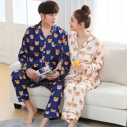 Couple Pyjamas Women Full Sleeve Silk Satin Pajama Sets Cartoon Bear Couple Pajamas For Women Sleepwear Sets Pijama277L