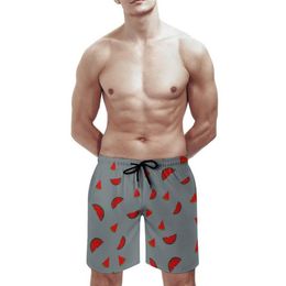 Watermelon Grey Print Men's Cool Beach Shorts Summer Swim Trunks Quick Dry Mesh Lining Board With Pockets182H