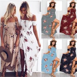 QNPQYX 5XL Long Boho Dress Sexy Strapless Elastic Print Beach Dress New Summer Plus Size Women Clothing Irregular Ball Gown Dress3001