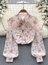 Women's Blouses Women Spring Autumn Shirt Korean Version Retro Romantic Fragmented Blouse With Strap Design Unique And Fairy Top D4990