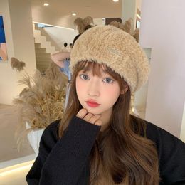 Berets Autumn Winter Trend Fashion Beret Cap Women's Solid Soft Girl Plush Knitted Artist Hat Versatile Hair Painter Bud