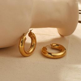 Hoop Earrings Vintage French Style 18k Gold Plated Clip On Tube Stainless Steel For Girls Jewellery