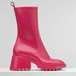 Designer PVC Women Boots Beeled Genuine Leather Rain Ankle Boot Embroide Platform Winter Martin Square Toes