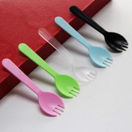 Disposable Flatware 100 PCS Plastic Spork Fruit Forks Tableware Sporks Matte Black Spoons