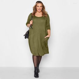 Plus Size Dresses Half Sleeve Casual Summer Tunic Dress Pockets Front Loose Straight Midi Large Flare Basic T-shirt 7XL