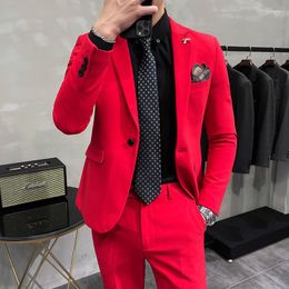 Men's Suits 2023 Korean Style Men Pure Colour Single Button Casual Simple Slim Business Socialising Suit Wedding Groom Man