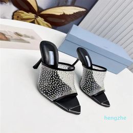 style designer beautiful diamond slippers sandals high lengthened pointed mule fashion comfortable