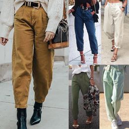 Women's Jeans Pants Womens Casual Pocket High Waist Denim Harem Trousers Female Loose Bottom Ropa De Mujer