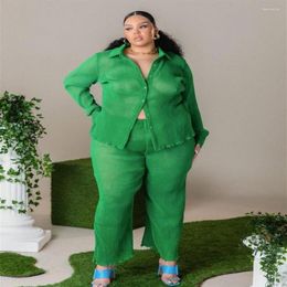 Tracksuits 2-piece Women Set Summer Clothes Green Shirt Blouse And Pants Streetwear Plus Size 5xl Outfits Whole Bulk Drop250W