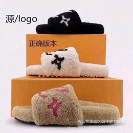 2023 Autumn And Winter Woolly Slippers Female Lamb Wool Letter Fur One Outside To Wear A Thick Sole Flip-flops T231009