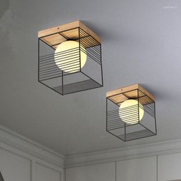 Ceiling Lights 2023 Nordic Indoor Wood Led Light Fixture Luminaire Modern Iron Net Bedroom Corridor Hallway Mount Lamp Aisle Decor