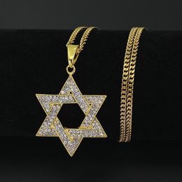 Pendant Necklaces Religious Menorah And Star Of David Jewish Necklace Stainless Steel 3 5mmcuban Chain Hip Hop Bling Jewlery For M243T