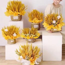 Decorative Flowers 50Pcs Real Wheat Ear Natural Dried Artificial Party Decorations Boho Home Decor Mothers Day Gifts 2023 Sunflower