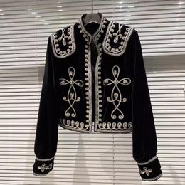 Women's Jackets High Quality Brand Velvet Black Coats Luxury Embroidery Diamonds Blazers Women Party Outwear Long Sleeve Tops 2023 Fall