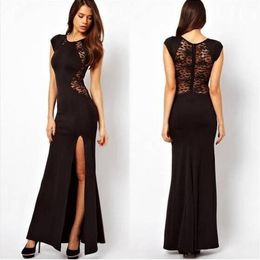 Vintage Robes Dress Lace Split Long Dresses Black Lace Dress Ankle-Length Women Open Back Bodycon Dresses255l