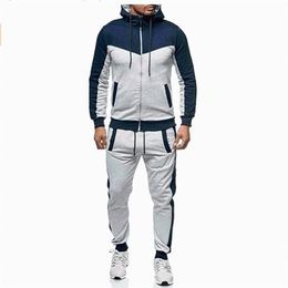 Mens hooded Tracksuits Suits and color matching casual sports suit cardigan set fall winter 2021 men sweatshirt clothing2346