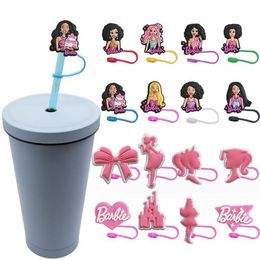 cartoon fashion girl straws cap pvc drink accessories straws toppers cover dust plug party decoration straws Protection