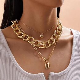 Pendant Necklaces SHIXIN 3Pcs Hiphop Heart Lock Necklace For Women Punk Layered Thick Cuban Link Chain Choker On The Neck Jewelry255d