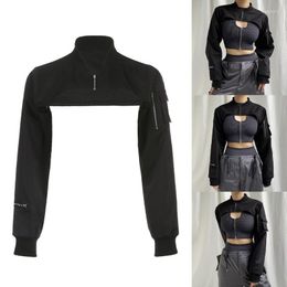 Women's Jackets Long Sleeve Shrugs Crop Top Summer Spring Blouses Tops With Pockets