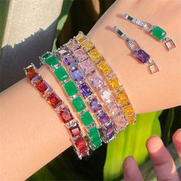 Fashion Charm Colorful Square Diamond Tennis Designer Bracelet Woman Party AAA Cubic Zirconia Copper Crystal Bracelets Womens Valentines Day Gift Luxury Jewelry