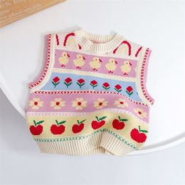 Waistcoat Cute Baby Girls Knitted Vest Spring Autumn Cartoon Striped Sleeveless Pullover Sweaters Kids Girl Children Clothes 231007