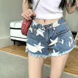 Women's Shorts Vintage Cut-off Denim With Frayed Hem And Distressed Design For Women Short Pants Biker