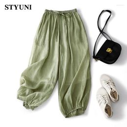 Women's Pants Bloomers Green Solid Casual Elastic High Waist Wide-Leg Loose Korean Fashion Ankle-Length For Women 2023