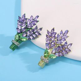 Brooches 2023 Luxury Women Brooch Romantic Crystal Lavender Flower Lapel Pins Alloy Plant Accessories Gifts Jewellery