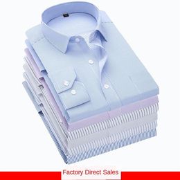 Men's Casual Shirts Formal Business Blue And White Striped Tops Long-sleeved Lapels Spring Autumn Fashion236e