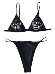 Women's Swimwear Women Goth Bikini Swimsuit Set Y2K Cute Micro Bra Thong High Waisted Gothic Skull E-Girl