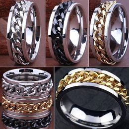 50pcs Stainless Steel Spinner Chain cuban link ring for Men - Silver, Gold, and Black Fashion Jewelry
