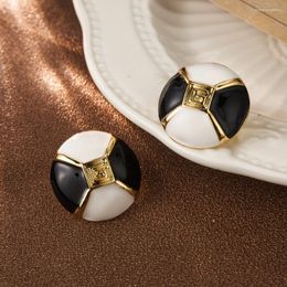 Stud Earrings Enamel Piercing Round Fashion Vintage Push Back Metal Women For