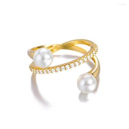 Cluster Rings GATTVICT Elegant Spiral Imitation Pearls Zircon Ring For Women Geometric Simple Metal Cross Line Stainless Wedding Jewellery