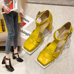 Sandals Chunky Heel 2023 Summer Women Hollow Fashion High Heels Shoes Square Head Platform