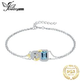 Bangle Jewelry Arrival Yellow Duck Emerald Genuine London Blue Topaz 925 Sterling Silver Adjustable Link Bracelet for Woman 231009