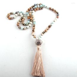 Pendant Necklaces Fashion Bohemian Tribal Jewelry 8MM Natural Stone Knotted Tassel Necklace For Women Beaded