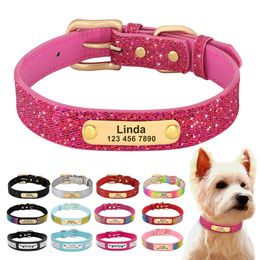 Dog Collars Leashes Personalised Collar Bling Customised Antilost Pet ID Adjustable Necklace With Engraved Tag For Small Medium Dogs 231009