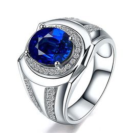 Cluster Rings Elegant Ring For Women Men 925 Silver Jewelry Oval Sapphire Zircon Gemstone Finger Accessories Wedding Party Promise195Y