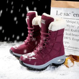 Boots Winter Women High Quality Warm Snow Middle Boots Lace-up Thicken Comfortable Casual Outdoor Waterproof Walk Footwear Size 42 231009