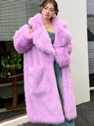 Women's Fur Light Purple Fashion Eco-friendly Faux Coat Lapel Suit Artificial Wool Long Jacket Winter Clothing