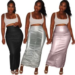 Designer Leather Dress Women Long Skirts Fall Winter PU Bodycon Skirt Fashion Solid Split Skirt Party Night Clubwear Streetwear Wholesale Clothes 10175