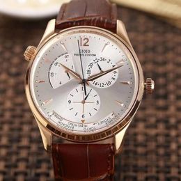 Wristwatches Luxury Mens Automatic Watch Mechanical Sapphire Dual Time Zone Rose Gold Black Brown Leather