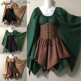 Theme Costume Halloween Cosplay Palace Victoria Mediaeval Vintage Fairy Elf Come For Women Princess Bandage Christmas Ptachwork Party Dress Q231010