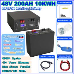 LiFePO4 48V 100Ah 200Ah Battery Pack 51.2V 5KWh 10KWh 100% Full Capacity Grade A Cell RS485 CAN Communication Max 32 Parallel