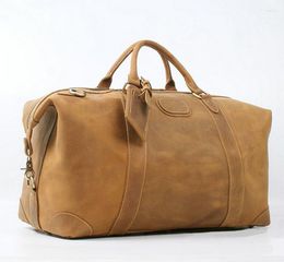 Duffel Bags Vintage Crazy Horse Leather Men's Travel Bag Large Luggage Men Duffle Overnight Weekend Big