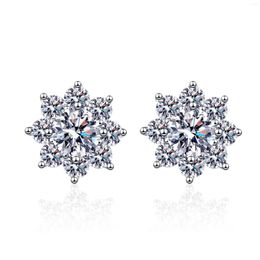 Stud Earrings Real Moissanite D Colour For Women 925 Sterling Silver Snowflake Shape Sparkling Diamond Wedding Jewellery Gift