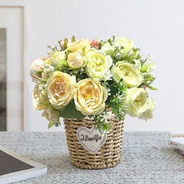 Decorative Flowers Silk Roses Hydrangea Artificial Wedding Bouquet Vase For Home Decoration Accessories Christmas Garland Scrapbook