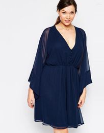 Plus Size Dresses Elegant Summer Spring Long Flare Sleeve Chiffon Party Dress Women Sexy V-neck Elastic Waist Work Office Casual