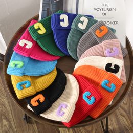 Beanie/Skull Caps 2023 New 30 Color Children's Labeled Korean Edition Versatile Warm Winter Woolen Hat Autumn and Winter Student Hat Knitted wool letter hat